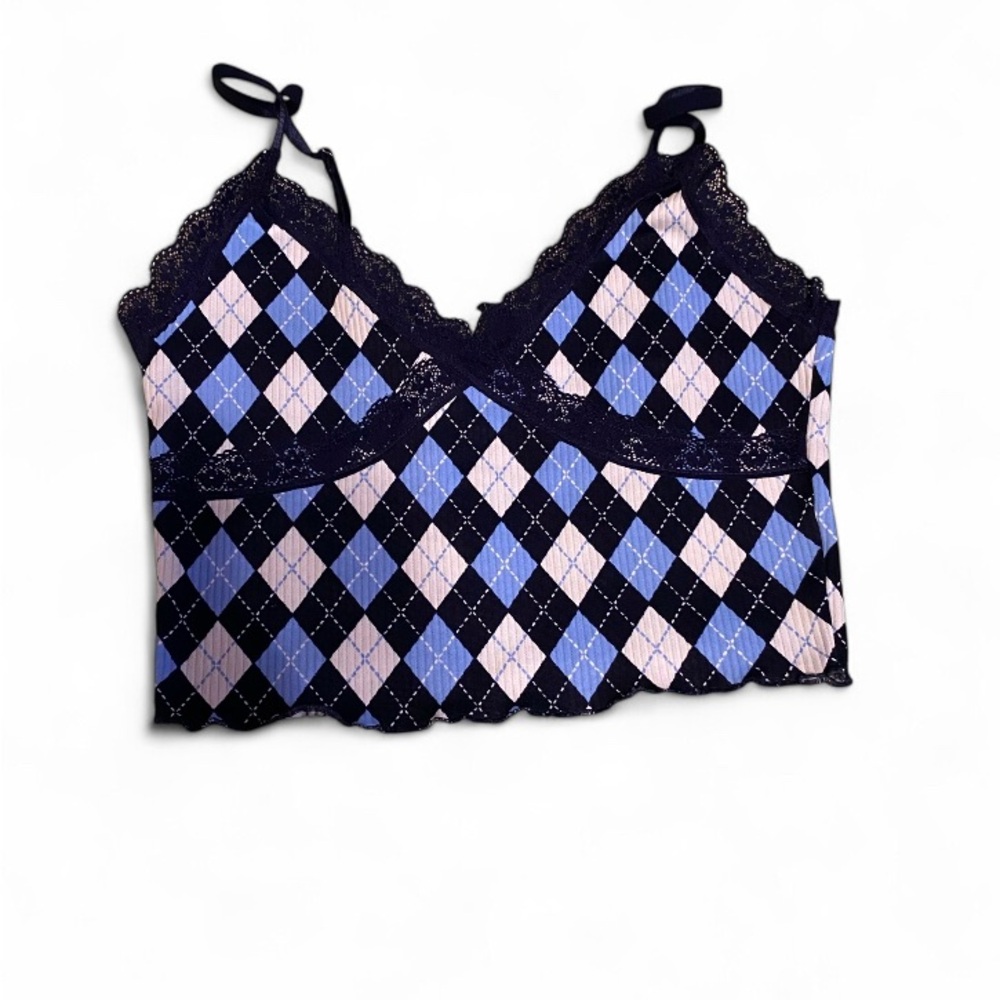 H&M Navy and Light Blue Argyle Camisole